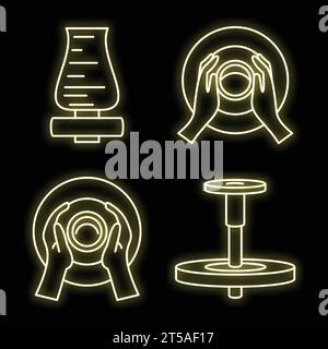 Potters wheel icon set. Outline set of potters wheel vector icons neon color on black Stock Vector