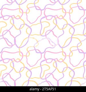 Wavy Seamless cute squiggle Pattern. Seamless print of colorful abstract squiggles print, scribble spiral and wavy lines. Pastel Chaotic ink brush scr Stock Vector