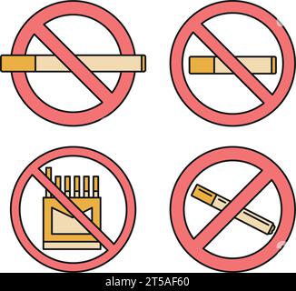 Public no smoking icon set. Outline set of public no smoking vector icons thin line color flat on white Stock Vector