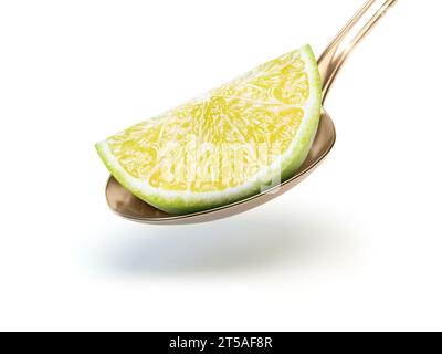 Lime into the spoon, Piece of lime isolated on white background Stock Photo