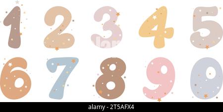 Cute numbers in cartoon style. Collection of lucky figures for each birth month. Educational clipart set. One, two, three, four, five, six, sit, eight Stock Vector