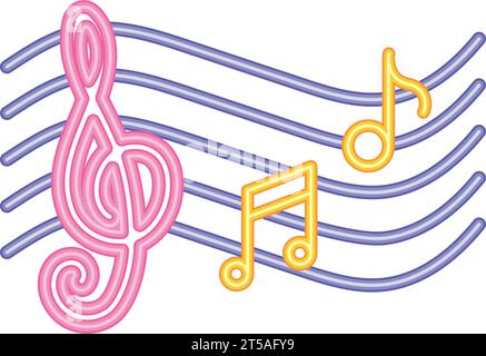 neon music stave Stock Vector