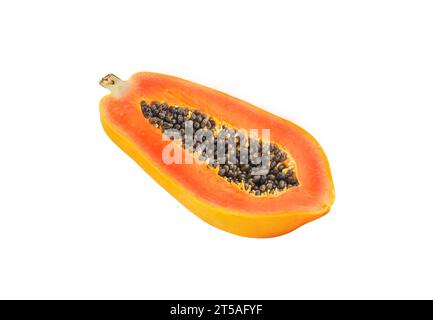 Half of ripe papaya fruit isolated on white background Stock Photo