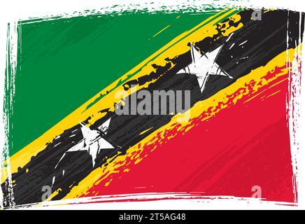 Saint Kitts and Nevis national flag created in grunge paint style Stock Vector
