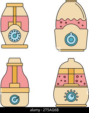 Home humidifier icon set. Outline set of home humidifier vector icons thin line color flat on white Stock Vector