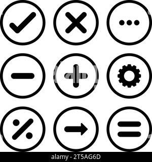 graphic illustrated Mathematics incorrect right plus icon set circle outline Stock Vector