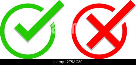graphic illustrated Right wrong tick circle icon set green and red Stock Vector