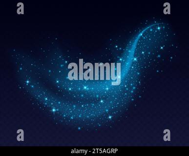 Blue dust cloud with sparkles isolated on dark background. Stock Vector
