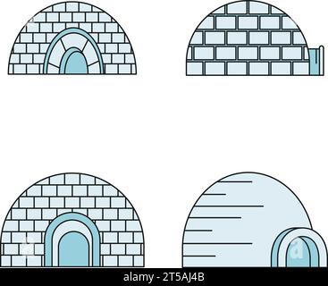 Arctic igloo icon set. Outline set of arctic igloo vector icons thin line color flat on white Stock Vector