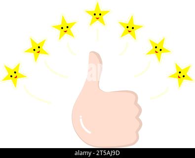 graphic illustrated Hand thumb up with seven stars cartoon colors Stock Vector