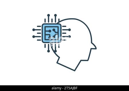 artificial intelligence icon. head and cpu. icon related to device, artificial intelligence. flat line icon style. simple vector design editable Stock Vector