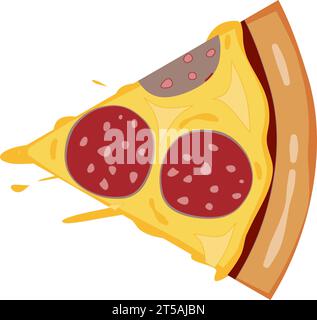 graphic illustrated Pepperoni pizza cheese melting slice piece isolate flat design Stock Vector