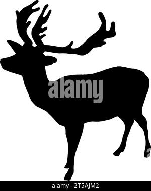 Deer with antlers silhouette in black, isolated Stock Vector