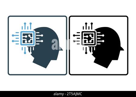artificial intelligence icon. head and cpu. icon related to device, artificial intelligence. solid icon style. simple vector design editable Stock Vector