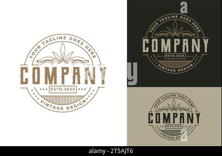 Vintage Retro Classic Cannabis Style Badge Design logo design, Vintage framed logo. Vintage label. Stock Vector