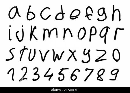 Child written scribble black english alphabet abc latin font A to Z ...