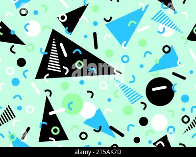 Geometric seamless pattern with memphis elements in 80s style. Colorful geometric pattern. Design of promotional products, wrapping paper and printing Stock Vector