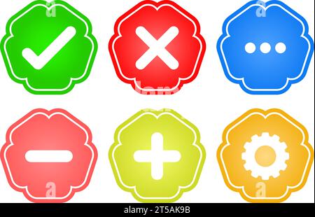 graphic illustrated Right wrong cross customize Jagged shape colors icon set Stock Vector