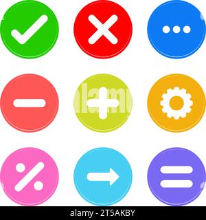graphic illustrated Mathematics wrong correct divide sign circle icon set colors Stock Vector