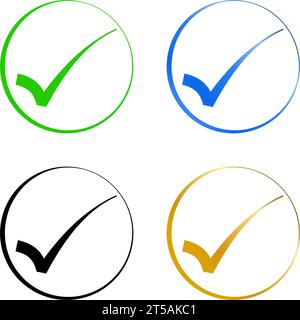 graphic illustrated Right correct icon set outline gradient colors circle Stock Vector