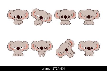 Set of Kawaii Koala Bear Illustrations. Collection of Cute Vector ...