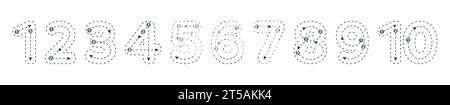 Tracing numbers. Writing and count from 1 to 10. Stock Vector