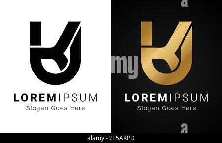 Luxury Initial UK or KU Monogram Text Letter Logo Design Stock Vector