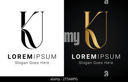 Luxury Initial UK or KU Monogram Text Letter Logo Design Stock Vector