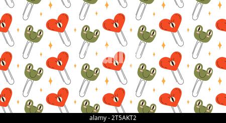 pattern with childrens paper clips paper clip frog Stock Vector