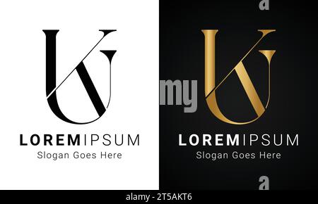 Luxury Initial UK or KU Monogram Text Letter Logo Design Stock Vector