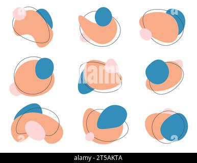 Set of organic abstract shapes. Abstract dynamic drop shapes. Simple irregular curved dynamic shapes, modern flowing drops. Flat vector illustration o Stock Vector