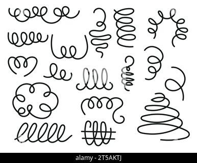 Handmade coil spring set. Wire pvector spring doodle. Metal spiral icons. Vector illustration isolated on white background. Stock Vector
