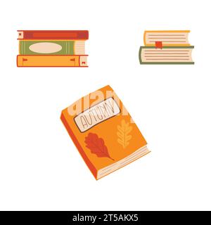 Autumn hand drawn clipart collection. Fall season cozy symbols bundle. Autumn seasonal elements - cute flat books. colorful set. Thanksgiving icons. S Stock Vector