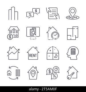 Real Estate Icons. Professional, pixel perfect icons optimized for both large and small resolutions. EPS 10 format. Editable stroke Stock Vector