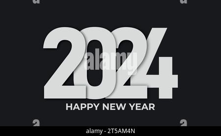 'Happy New Year 2024' Greeting card Happy New Year 2024. A beautiful holiday web banner or billboard with Golden sparkling text Happy New Year 2024 writ Stock Vector