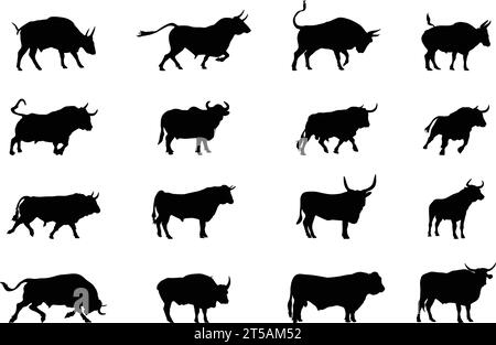Bull silhouettes,  Bull silhouette set,  Bull vector illustration Stock Vector