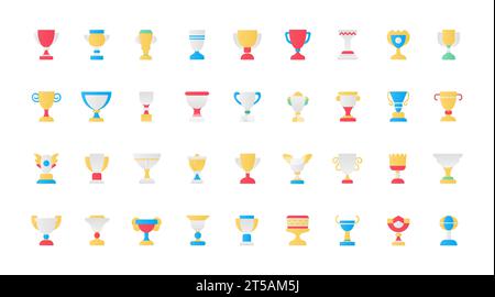 Trophy cups, award flat icons set vector illustration. Abstract outline trophy symbols collection, reward for sports champions and winners in a championship, goblet prize for a football team. Stock Vector