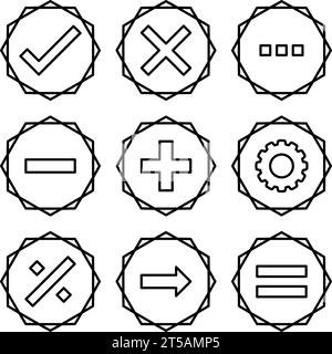 graphic illustrated Mathematics right wrong correct zigzag outline icon set Stock Vector