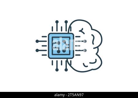 artificial intelligence icon. brain and cpu. icon related to device, artificial intelligence. flat line icon style. simple vector design editable Stock Vector