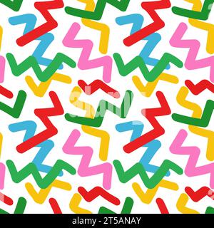 Wavy Seamless cute squiggle Pattern. Colored print of colorful abstract squiggles print, scribble zig zag and wavy lines. Bright Chaotic ink brush scr Stock Vector