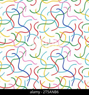 Wavy Seamless cute squiggle Pattern. Bright colored print of colorful abstract squiggles print, scribble spiral and wavy lines. Pastel Chaotic ink bru Stock Vector