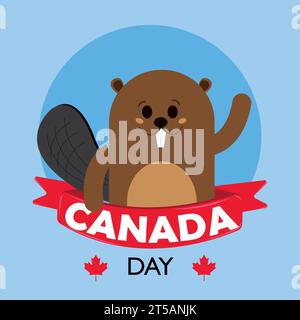 Happy canada day poster Cute beaver character Vector Stock Vector