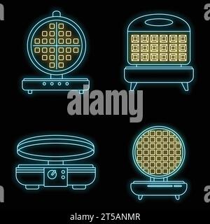 Home waffle-iron icon set. Outline set of home waffle-iron vector icons neon color on black Stock Vector