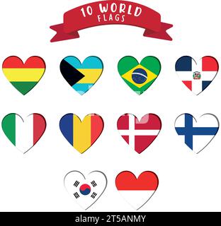 Set of heart shapes with different flags Vector Stock Vector