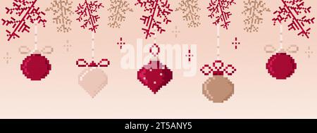 Pixel art Christmas and New Year banner Stock Vector