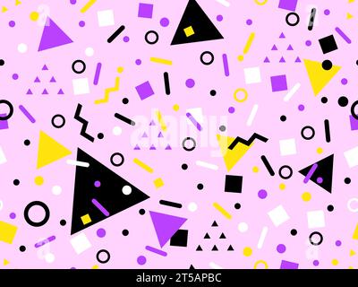 80s seamless pattern with geometric shapes in memphis style. Circles and triangles. Colorful abstract background for printing on promotional items, ba Stock Vector