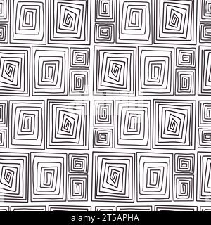 Seamless modern abstract pattern. Linear spiral shapes rectangles on white background. Vector illustration Stock Vector