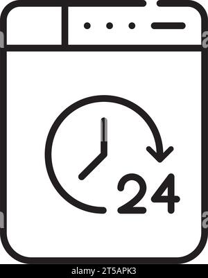 24 hour laundry service. Washing machine and round the clock symbol. Pixel perfect icon Stock Vector