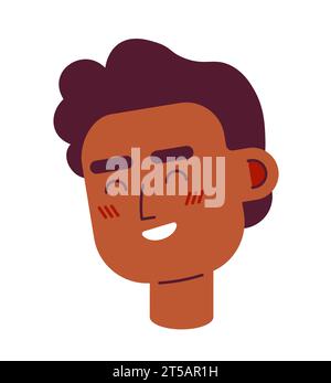 Black young man smiling with closed eyes black and white 2D vector ...