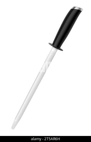 Knife sharpener with a black handle isolated over white background. realistic 3d vector illustration. mock up of kitchen utensils Stock Vector